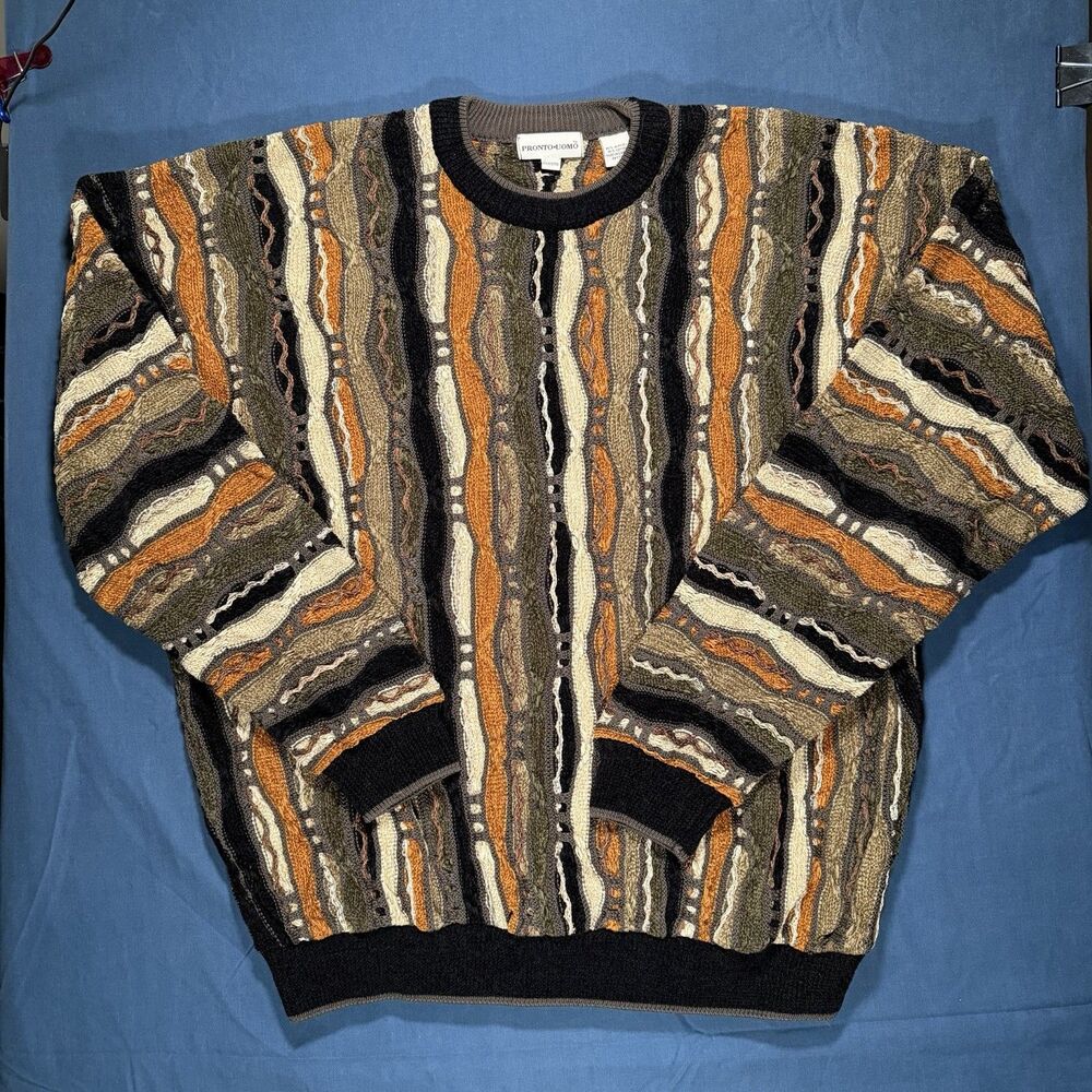 Vintage Coogi Style Pronto Uomo Sweater 3D Knit Men’s Size 2XL Cosby Grandpa